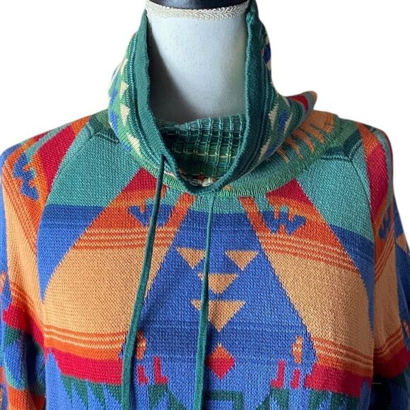 Chaps Womens Multicolor Aztec Print Funnel Neck Sweater Medium - Picture 2 of 7